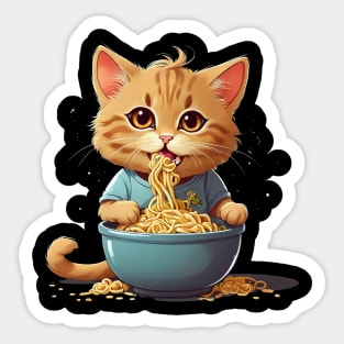 Cat eating noodles Sticker